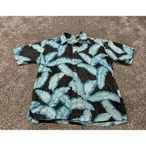 Vintage Cooke Street Men’s Hawaiian Leaf Button Up Blue Black Medium EUC